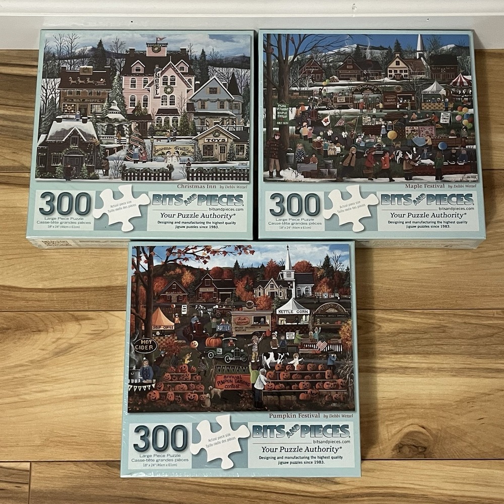 Bits and Pieces 300 Piece Jigsaw Puzzle Festival Theme Debbi Wetzel Lot of 3 New